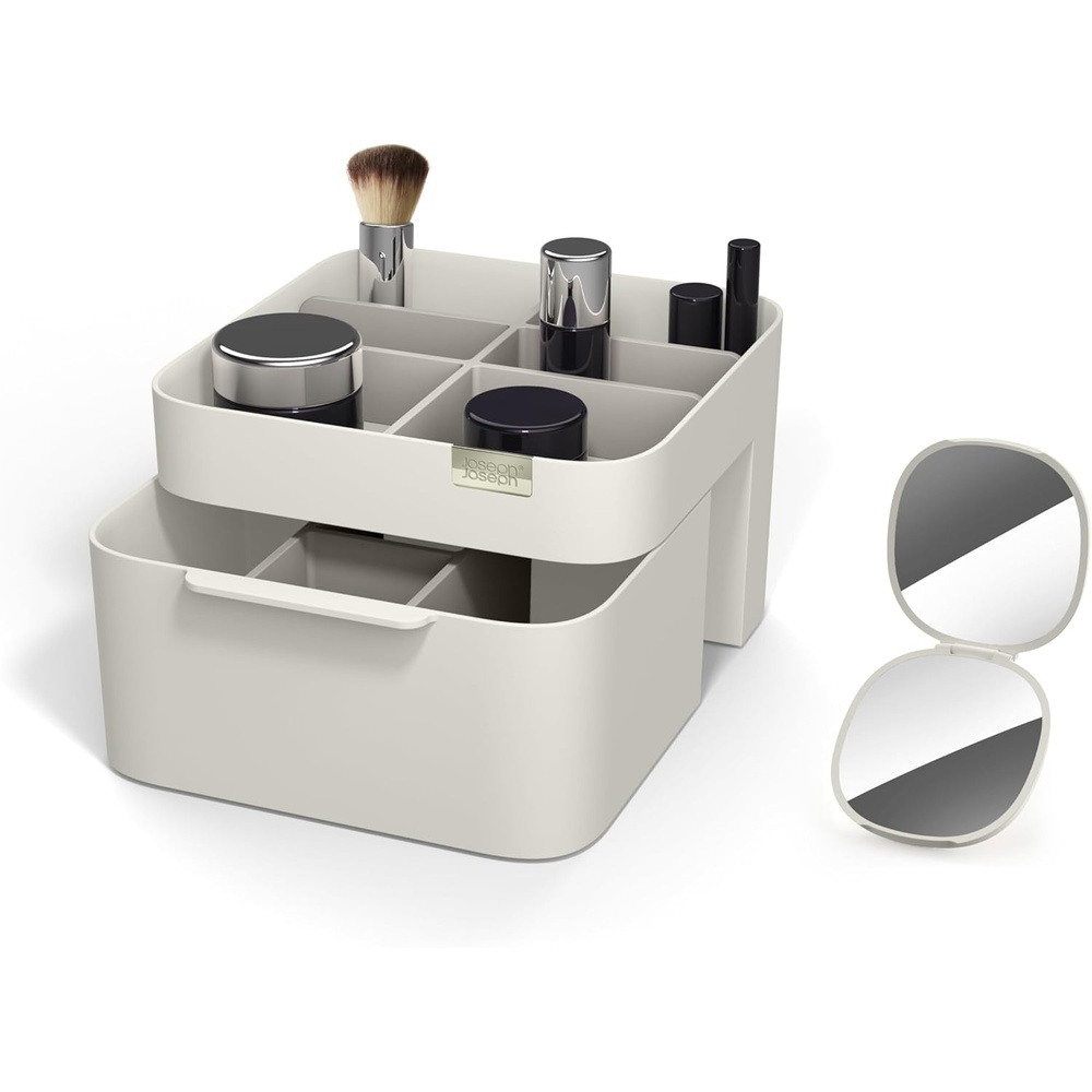 image:imageJoseph Joseph 75005 Viva Makeup Cosmetic Storage Organizer with Drawer Large with Mirror Shell CreamMirror  Organiser