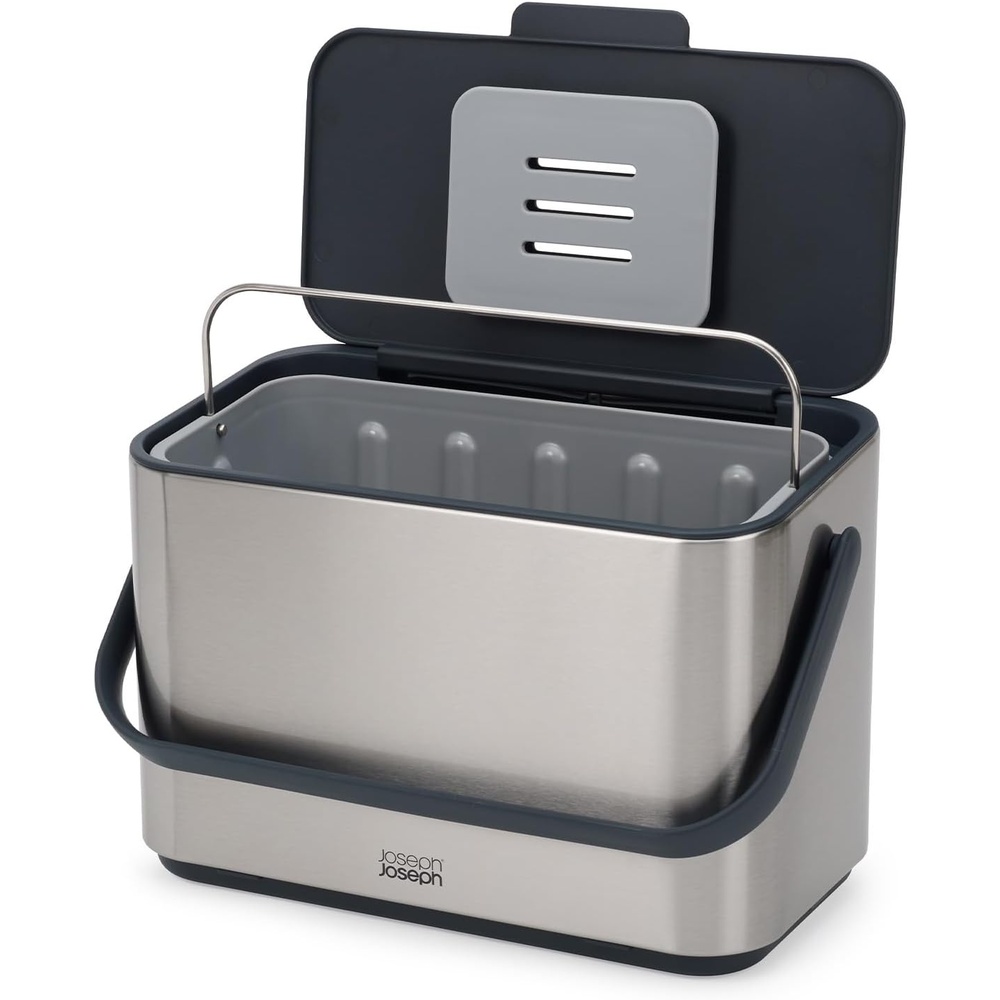 image:imageJoseph Joseph Collect 106 gallon4 Liters Stainless Steel Food Compost Bin with Handle Removable Inner Bucket and Bin Liners Storage Includes Odor Filter and 3x Bin Liners