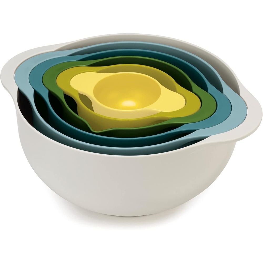 image:imageJoseph Joseph Duo 6Piece Compact Food Preparation Set with Mixing Bowls Measuring Cups and Colander Multicolour