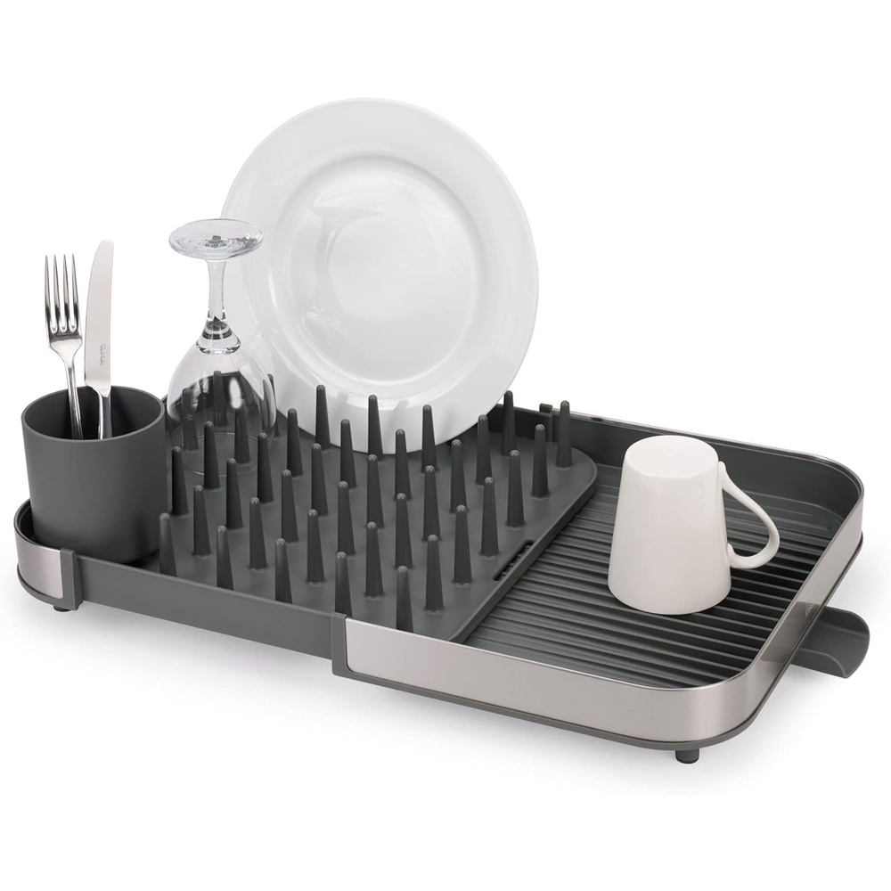 image:imageJoseph Joseph Duo Expanding Dish Drying Rack with Removable Silverware Holder Draining Spout Stainless SteelStainless Steel