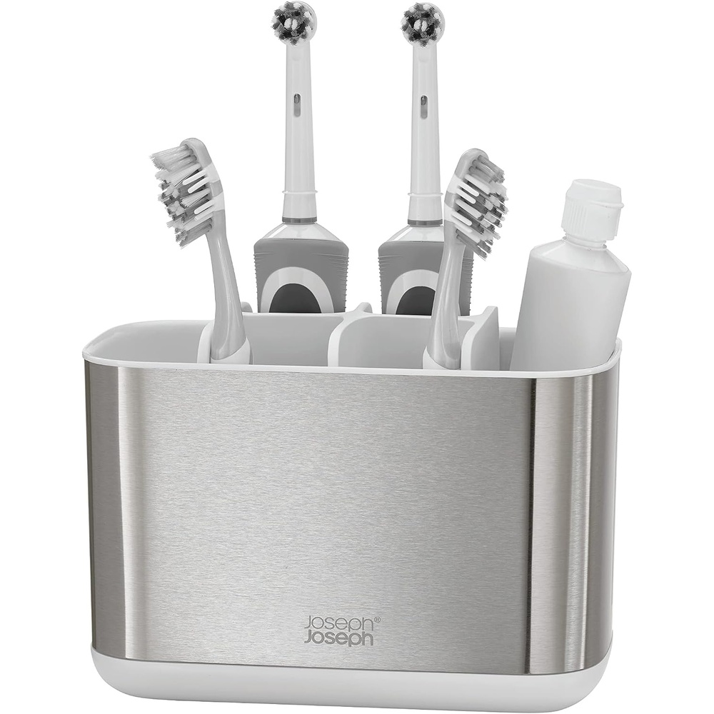image:imageJoseph Joseph EasyStore  Compact Toothbrush Holder Caddy Bathroom Storage Ecru SmallStainless Steel