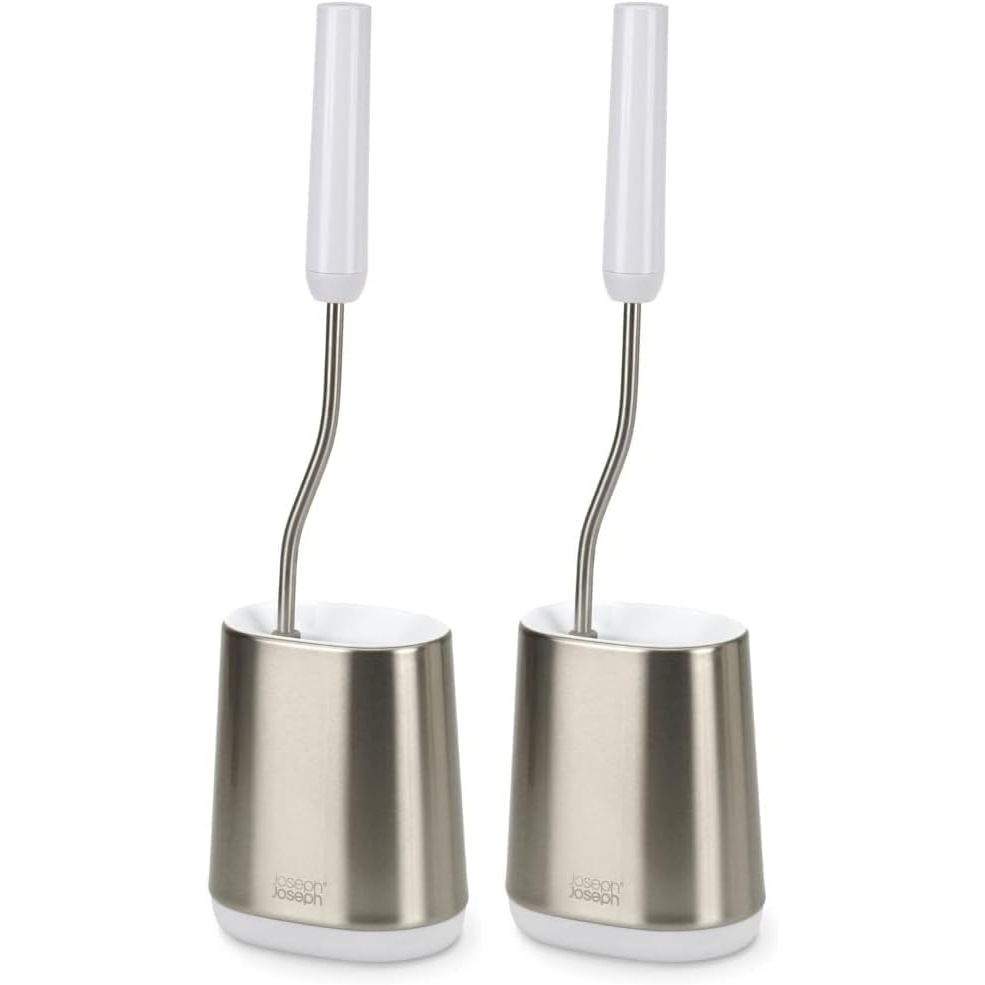 image:imageJoseph Joseph Flex Lite Silicone Toilet Brush with Slimline Holder Set Flexible Head drip AntiClog deep Clean  Stainless Steel2 pack
