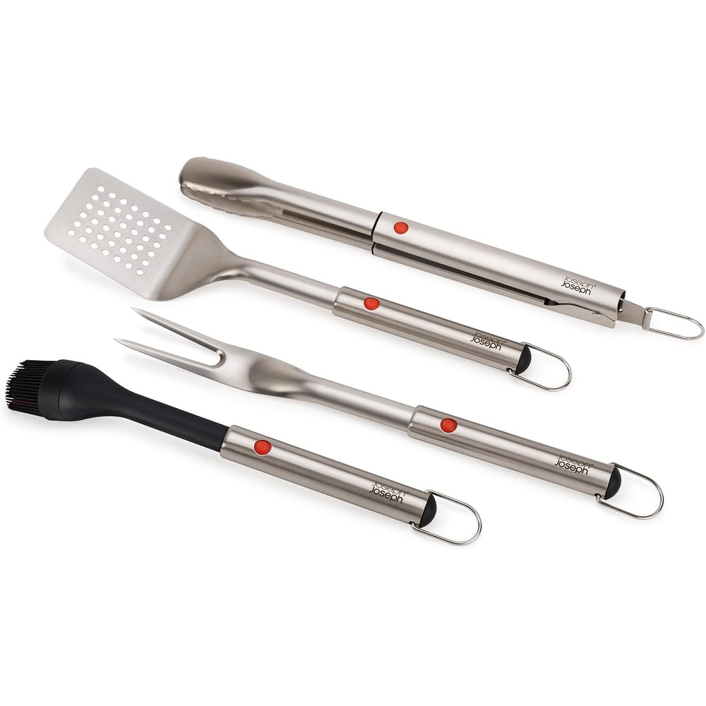 image:imageJoseph Joseph GrillOut 2piece Stainless Steel BBQ Utensil Set Turner amp Tongs Retractable Hfor compact storage Easyclean5 piece