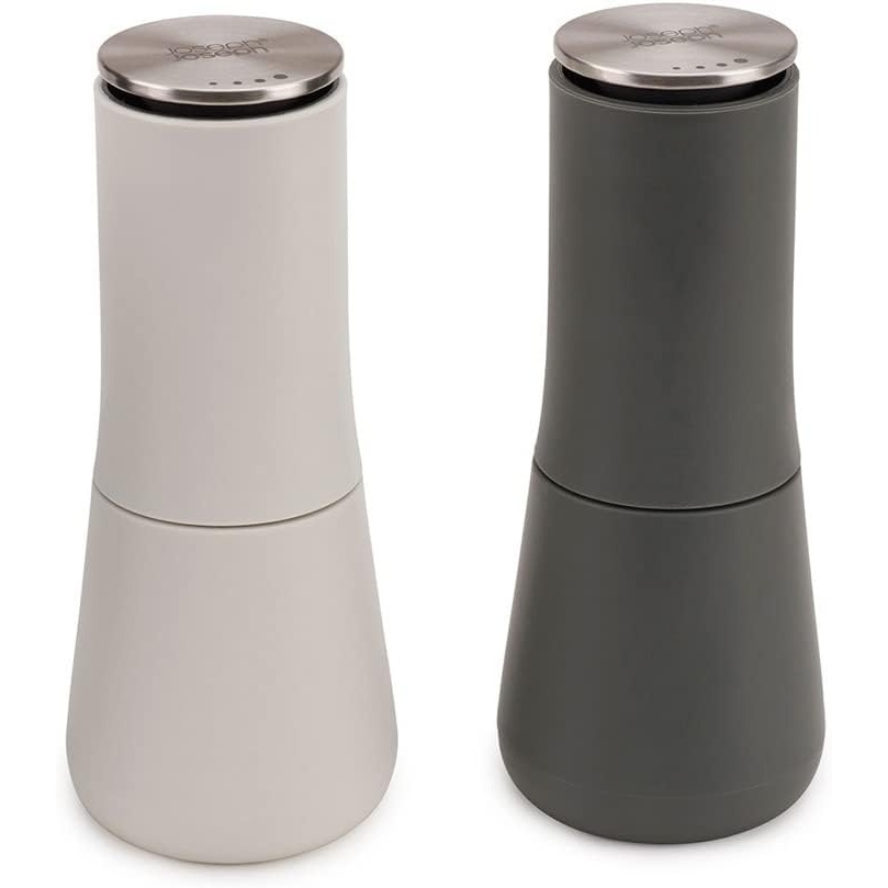 image:imageJoseph Joseph Milltop NonSpill Salt and Pepper Mill 2piece Set Refillable with Ceramic Grinder Adjustable Grinding Size WhiteDark GreyGray