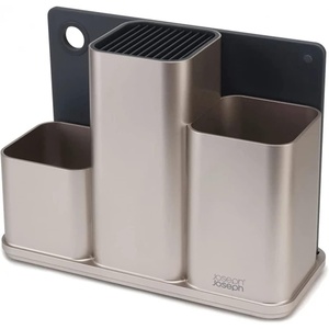 Joseph Joseph CounterStore Kitchen Utensil Holder Knife Block and Cutting Board Set, Stainless Steel(2 Piece Set)
