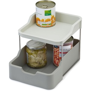 Joseph Joseph Duo 2-tier Cupboard Organiser with Drawer, Kitchen and Storage Organiser for Spices, Packets and Cans, Grey(Grey)