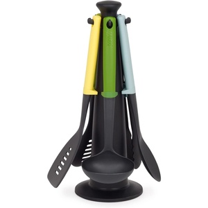 Joseph Joseph Duo 5-Piece Utensil Set with Storage Stand Complete Set with Integrated Tool Rests for Hygiene, Heat-Resistant Nylon Heads, Perfect for Non-Stick Cookware