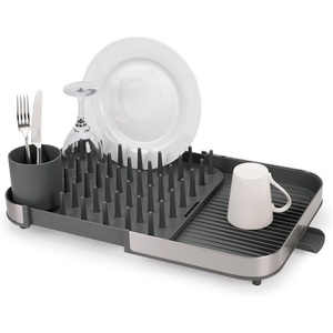 Joseph Joseph Duo Expanding Dish Drying Rack with Removable Silverware Holder, Draining Spout, Stainless Steel(Stainless Steel)