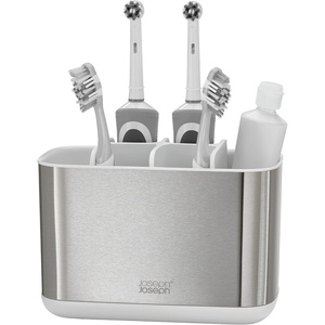 Joseph Joseph Easy-Store – Compact Toothbrush Holder Caddy Bathroom Storage- Ecru Small(Stainless Steel)