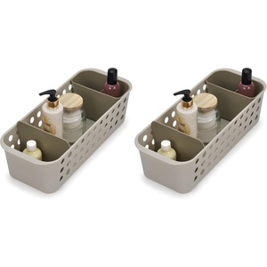 Joseph Joseph EasyStore – Slimline Bathroom essentials Storage Basket Organiser with moveable pot and divider, Ecru(Slimline (Pack of 2))