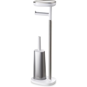 Joseph Joseph EasyStore Butler Toilet Paper Holder Stand and Spare Roll Storage with Shelf and Drawer, Stainless Steel(Stand with Toilet Brush)