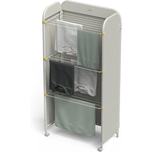 Joseph Joseph Eclipse 3-Tier Adjustable Laundry Drying Rack, Integrated Fabric Cover, Foldable with Wheels, Heavy Duty, Ecru