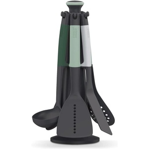 Joseph Joseph Elevate – Kitchen tools & gadgets Carousel 6-Piece Utensil Set with rotating stand, Ergonomic silicone handles, non stick head- Sage Green(Green)