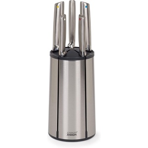 Joseph Joseph Elevate – Steel Knives Carousel 5-Piece Set with Rotating Stainless-Steel Knife Block, Japanese Stainless-Steel Blades, Fingerprint-Proof Coating and Non-Slip Base, Kitchen Accessories