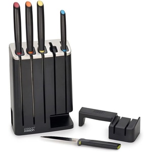 Joseph Joseph Elevate Knives SlimBlock Stainless Steel 7 Piece Kitchen Knife Block Set with ceramic sharpener – Black(Plastic)