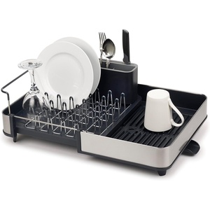 Joseph Joseph Extendable Dish Drying Rack with Dual Parts – Stainless Steel, Non-Scratch, Movable Utensil Drainer & Drainage Spout, Gray(Gray)