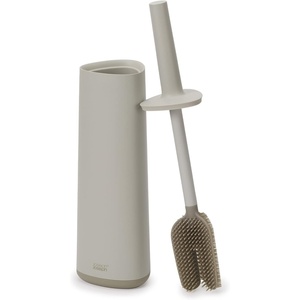 Joseph Joseph Flex 360, Advanced Smart Toilet Brush and Storage Holder Set with Anti-drip, Anti-Clog, Triple-Action Replaceable Brush Head – Stainless Steel(Matt Ecru)