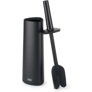 Joseph Joseph Flex 360, Advanced Smart Toilet Brush and Storage Holder Set with Anti-drip, Anti-Clog, Triple-Action Replaceable Brush Head – Stainless Steel(Matt Black)