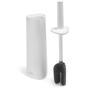 Joseph Joseph Flex 360, Advanced Smart Toilet Brush and Storage Holder Set with Anti-drip, Anti-Clog, Triple-Action Replaceable Brush Head – Stainless Steel(White)