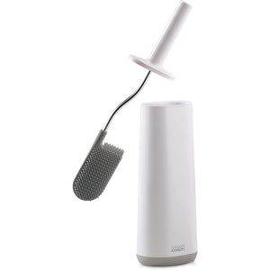Joseph Joseph Flex Hygienic Silicone Toilet Brush with Slim Holder Set, Flexible Anti-drip, Anti-Clog Deep Clean Head – Gray/White(Gray/White)