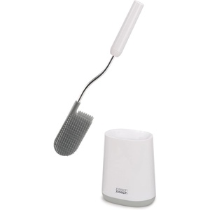 Joseph Joseph Flex Lite Silicone Toilet Brush with Slimline Holder Set, Flexible Head, drip, Anti-Clog deep Clean – Gray/White(Gray/White)