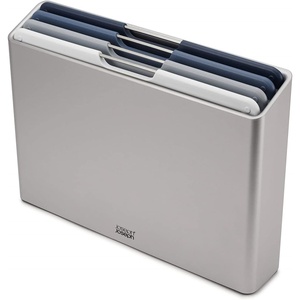 Joseph Joseph Folio 4-Piece Colour coded Cutting Board Set, Slimline case for organized Kitchen storage, Sage Green(Blue/Silver)