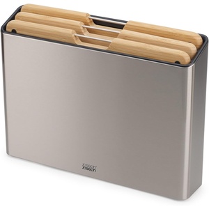 Joseph Joseph Folio 4-Piece Colour coded Cutting Board Set, Stainless Steel Slimline case for organized Kitchen storage, Black(Bamboo)