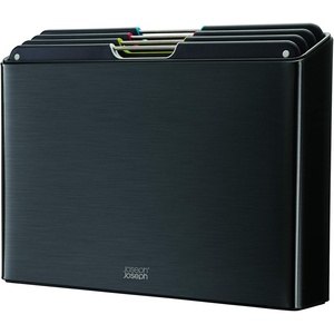 Joseph Joseph Folio 4-Piece Colour coded Cutting Board Set, Stainless Steel Slimline case for organized Kitchen storage, Black(Black)
