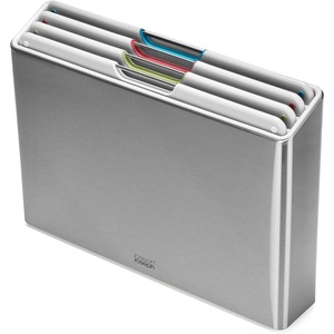 Joseph Joseph Folio 4-Piece Colour coded Cutting Board Set, Stainless Steel Slimline case for organized Kitchen storage, Black(Stone)