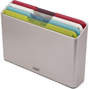 Joseph Joseph Folio Slim 3-piece Under-shelf Kitchen Cutting Board Set, Cupboard storage, fits shelves up to 0.8″ thick, Large (14.2″ wide)(Multicolour/Silver)