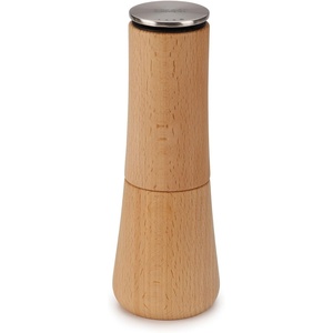 Joseph Joseph Milltop Non-Spill Salt and Pepper Mill 2-piece Set, Refillable with Ceramic Grinder, Adjustable Grinding Size, White/Dark Grey(Beech Wood)