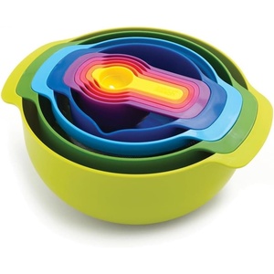 Joseph Joseph Nest 9 Plus, 9 Piece Compact Food Preparation Set with Mixing Bowls, Measuring cups, Sieve and Colander, MultiColor(Multicolour)