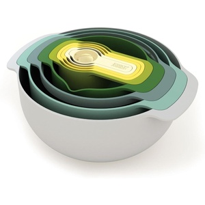 Joseph Joseph Nest 9 Plus, 9 Piece Compact Food Preparation Set with Mixing Bowls, Measuring cups, Sieve and Colander, MultiColor(Opal)
