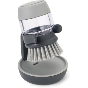 Joseph Joseph Palm Scrub Refillable Soap Dispensing Cleaning Washing Up Kitchen Brush with Storage Stand Holder, Grey(Gray)