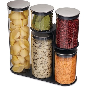 Joseph Joseph Podium Dry Food Storage Container Set with Stand, 5-piece, Gray(Black)
