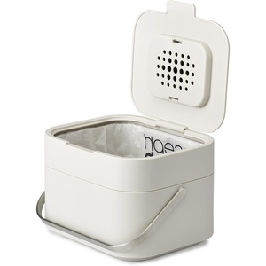Joseph Joseph Stack Kitchen Food Intelligent Waste Compost Caddy Recycling Bin with Odor Filter, 4 Litre / 1 Gallon – Stone(Stone)