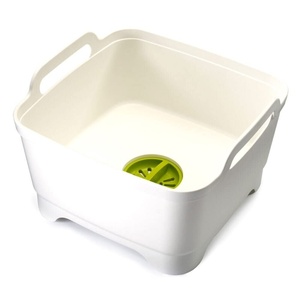 Joseph Joseph Wash & Drain Kitchen Dish Tub Wash Basin with Handles and Draining Plug, 9 liters/2.3 Gallons, White/Green(White/Green)