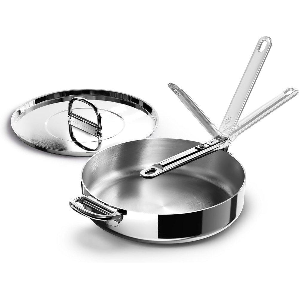 image:imageJoseph Joseph Space Steel 95 Nonstick StainlessSteel Frying Pan Skillet with Folding Handle Ceramic Coating Induction amp Oven Safe35qt