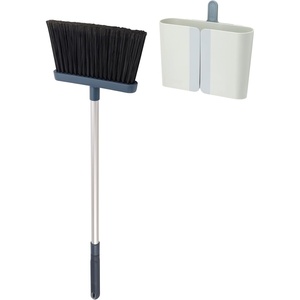 Joseph Joseph CleanStore Wall-Mounted Adjustable Long Handle Broom Sweeper with Dust-Shield Storage, Indoor Sweeping Floor Brush with Soft Bristles and Comb(Broom)