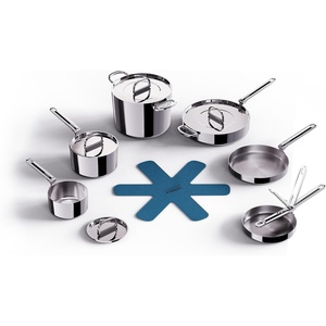 Joseph Joseph Space Steel 6-Piece Stainless Steel Sauce Pan Set with Lids, Nesting with Folding Handles, Induction & Oven Safe(10pc)