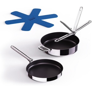 Joseph Joseph Space Steel 6-Piece Stainless Steel Sauce Pan Set with Lids, Nesting with Folding Handles, Induction & Oven Safe(2pc)