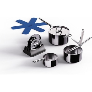 Joseph Joseph Space Steel 6-Piece Stainless Steel Sauce Pan Set with Lids, Nesting with Folding Handles, Induction & Oven Safe(6pc)
