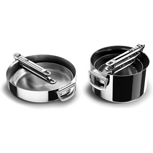 Joseph Joseph Space Steel 6-Piece Stainless Steel Sauce Pan Set with Lids, Nesting with Folding Handles, Induction & Oven Safe(8pc)