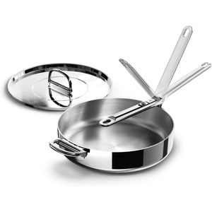 Joseph Joseph Space Steel 9.5″ Nonstick Stainless-Steel Frying Pan Skillet with Folding Handle, Ceramic Coating, Induction & Oven Safe(3.5qt)