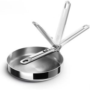 Joseph Joseph Space Steel 9.5″ Nonstick Stainless-Steel Frying Pan Skillet with Folding Handle, Ceramic Coating, Induction & Oven Safe(8”)